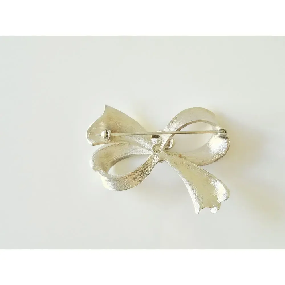 Vintage MCM Silver-tone Bow-tie Brooch and Earring Set